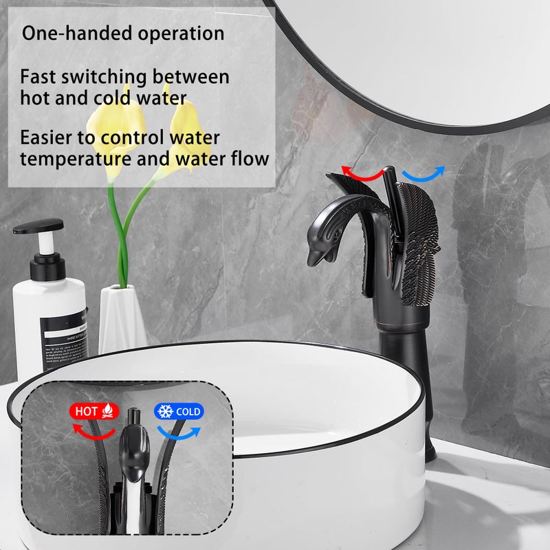 GGStudy Oil Rubbed Bronze Swan Shape Single Handle One Hole Bathroom Vessel Sink Faucet Deck Mount Lavatory Sink Faucet - Image 4